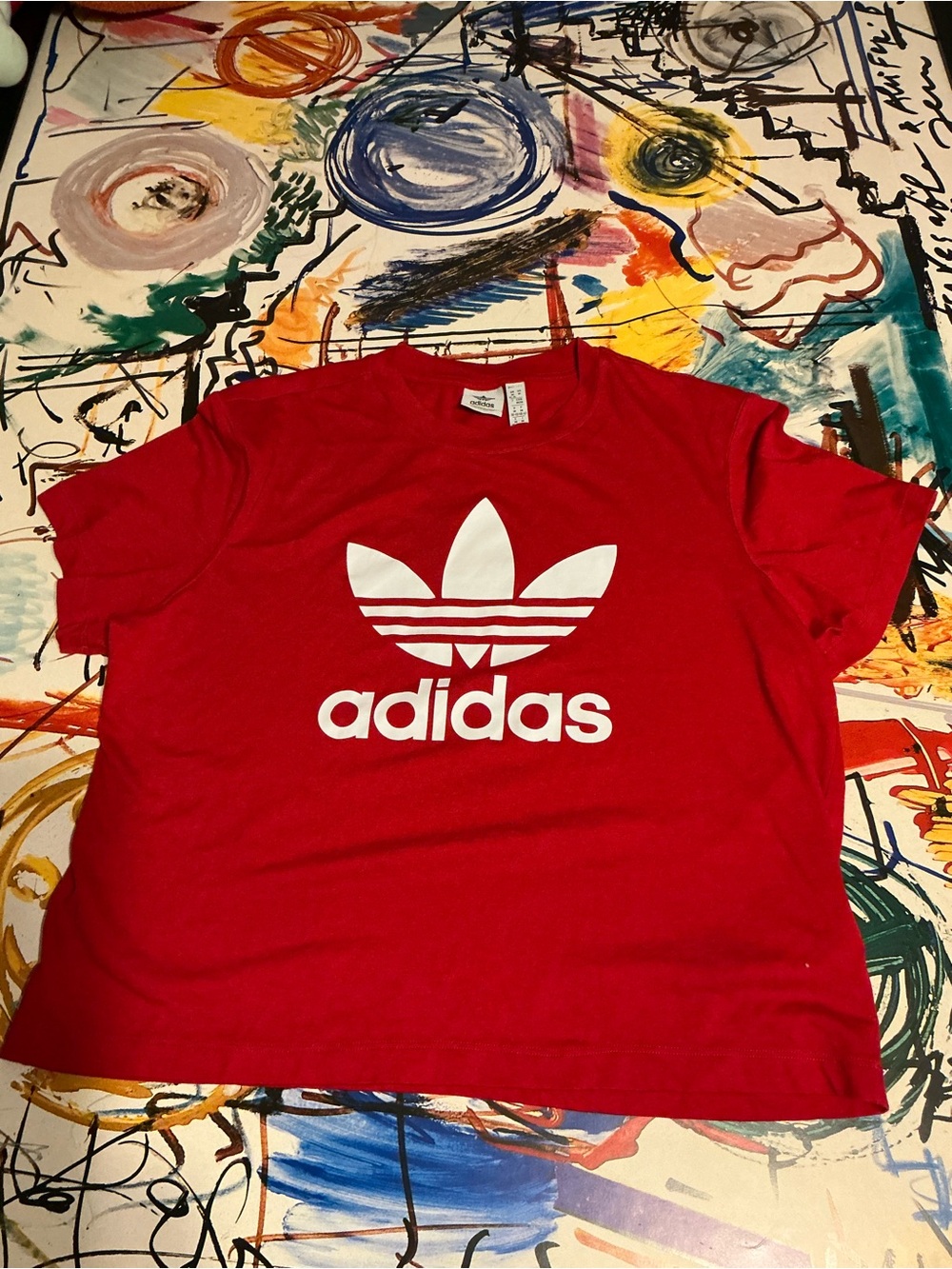 adidas Red Tee with White Trefoil Logo